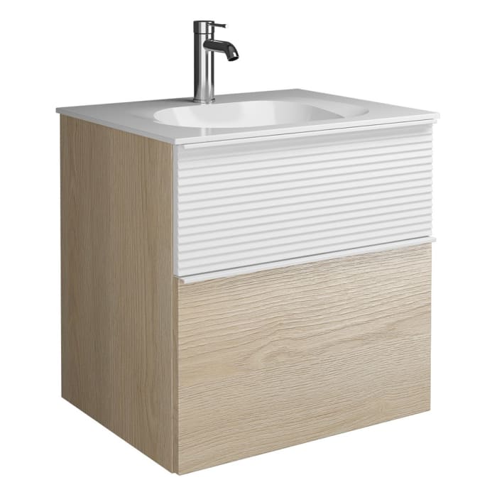 burgbad Fiumo Mineralguss-Waschtisch mit Unterschrank 62 cm, mit Griff G0223, oben mit Plissée-Struktur