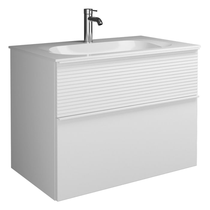 burgbad Fiumo Mineralguss-Waschtisch mit Unterschrank 82 cm, mit Griff G0223, oben mit Plissée-Struktur