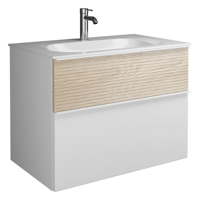 burgbad Fiumo Mineralguss-Waschtisch mit Unterschrank 82 cm, mit Griff G0223, oben mit Plissée-Struktur