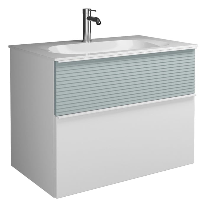 burgbad Fiumo Mineralguss-Waschtisch mit Unterschrank 82 cm, mit Griff G0223, oben mit Plissée-Struktur