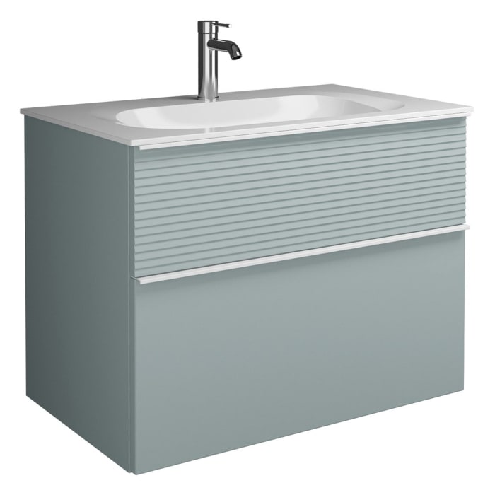 burgbad Fiumo Mineralguss-Waschtisch mit Unterschrank 82 cm, mit Griff G0223, oben mit Plissée-Struktur