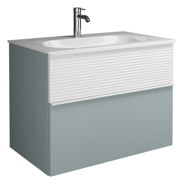 burgbad Fiumo Mineralguss-Waschtisch mit Unterschrank 82 cm, mit Griff G0223, oben mit Plissée-Struktur