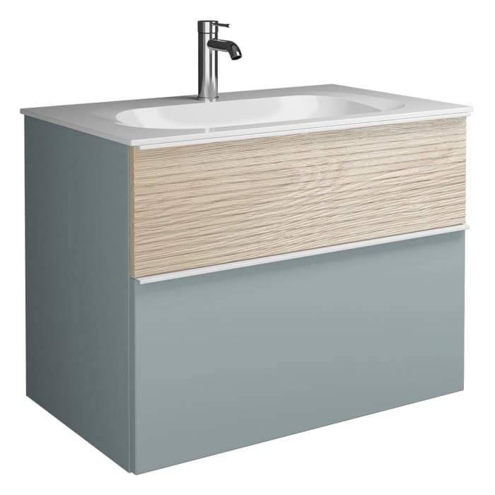 burgbad Fiumo Mineralguss-Waschtisch mit Unterschrank 82 cm, mit Griff G0223, oben mit Plissée-Struktur