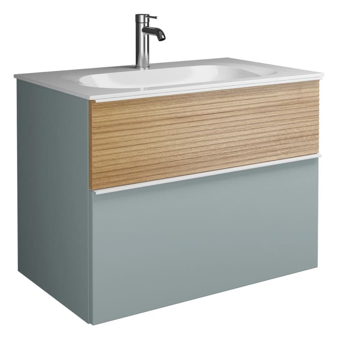 burgbad Fiumo Mineralguss-Waschtisch mit Unterschrank 82 cm, mit Griff G0223, oben mit Plissée-Struktur