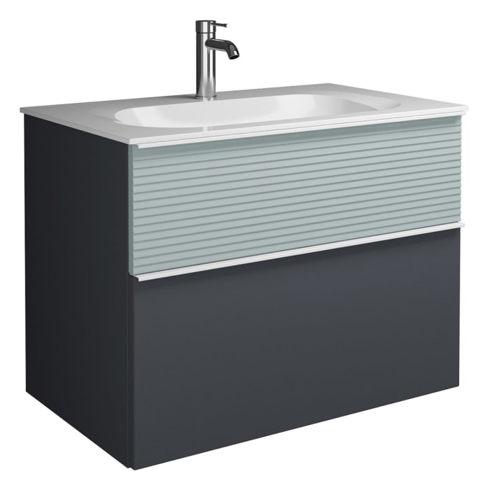 burgbad Fiumo Mineralguss-Waschtisch mit Unterschrank 82 cm, mit Griff G0223, oben mit Plissée-Struktur