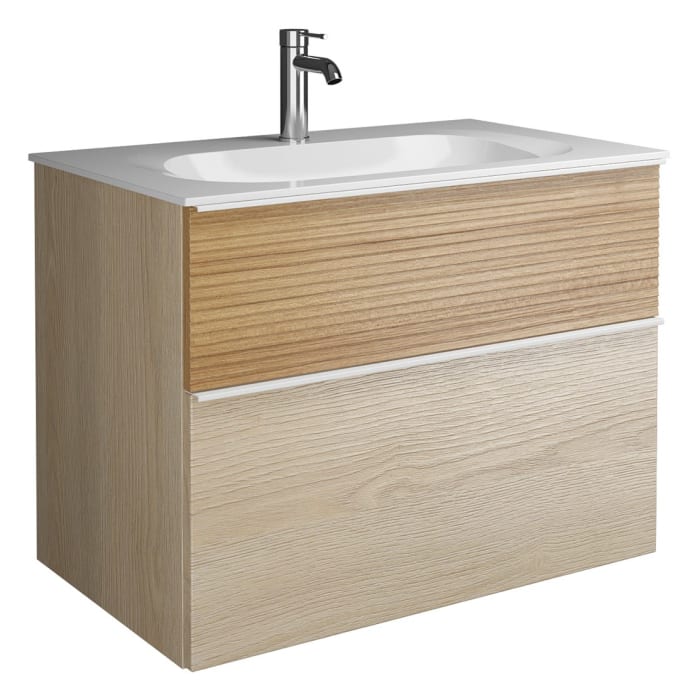 burgbad Fiumo Mineralguss-Waschtisch mit Unterschrank 82 cm, mit Griff G0223, oben mit Plissée-Struktur