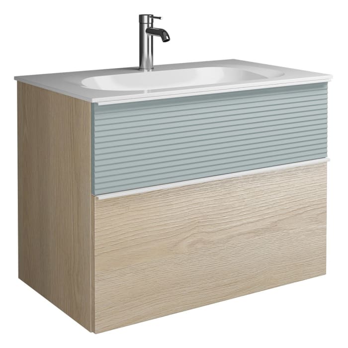 burgbad Fiumo Mineralguss-Waschtisch mit Unterschrank 82 cm, mit Griff G0223, oben mit Plissée-Struktur