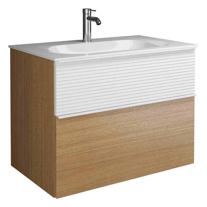 burgbad Fiumo Mineralguss-Waschtisch mit Unterschrank 82 cm, mit Griff G0223, oben mit Plissée-Struktur