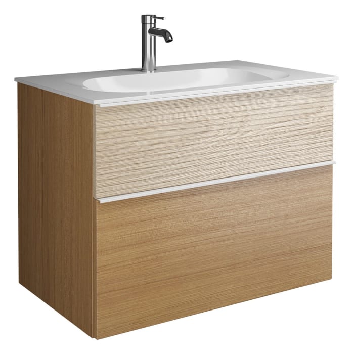 burgbad Fiumo Mineralguss-Waschtisch mit Unterschrank 82 cm, mit Griff G0223, oben mit Plissée-Struktur