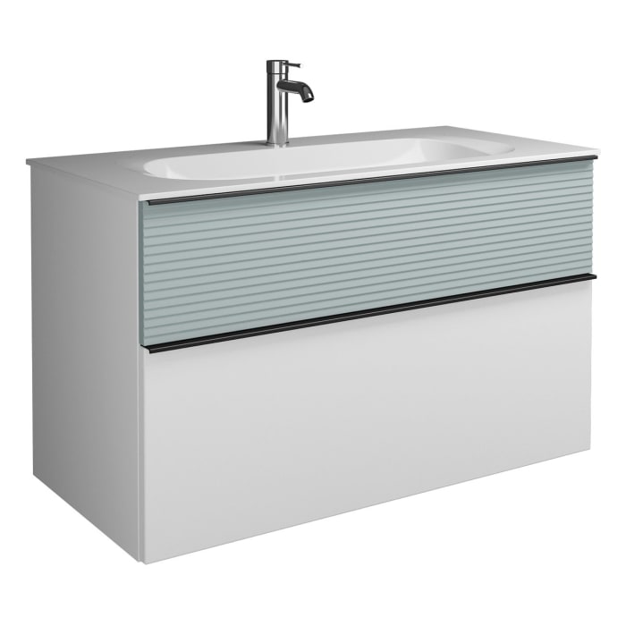 burgbad Fiumo Mineralguss-Waschtisch mit Unterschrank 102 cm, mit Griff G0200, oben mit Plissée-Struktur