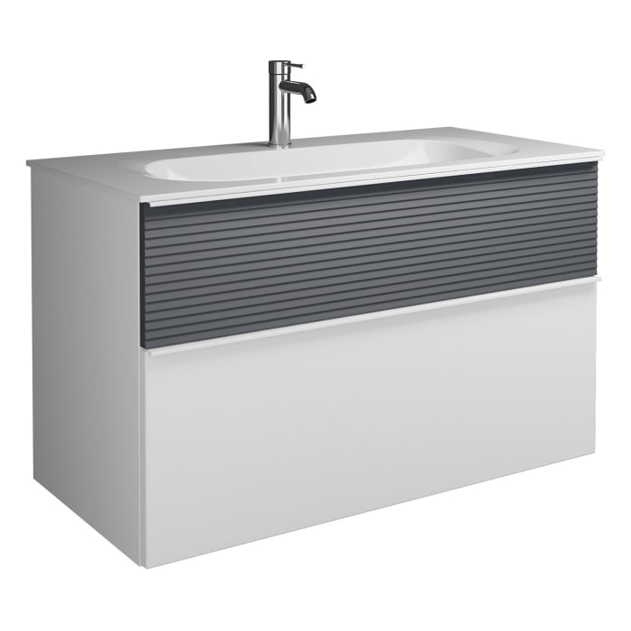 burgbad Fiumo Mineralguss-Waschtisch mit Unterschrank 102 cm, mit Griff G0223, oben mit Plissée-Struktur