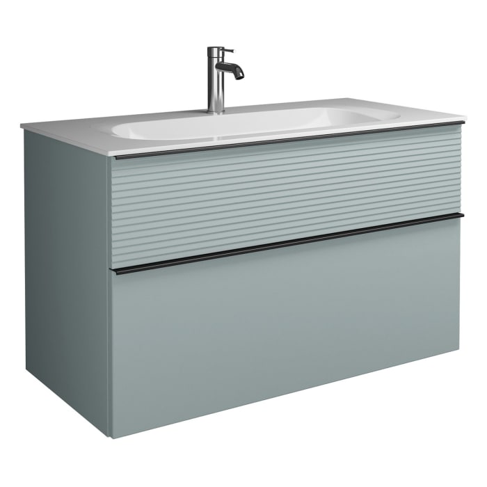 burgbad Fiumo Mineralguss-Waschtisch mit Unterschrank 102 cm, mit Griff G0200, oben mit Plissée-Struktur