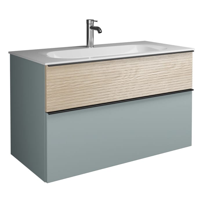 burgbad Fiumo Mineralguss-Waschtisch mit Unterschrank 102 cm, mit Griff G0200, oben mit Plissée-Struktur