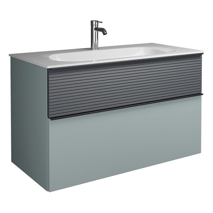 burgbad Fiumo Mineralguss-Waschtisch mit Unterschrank 102 cm, mit Griff G0200, oben mit Plissée-Struktur