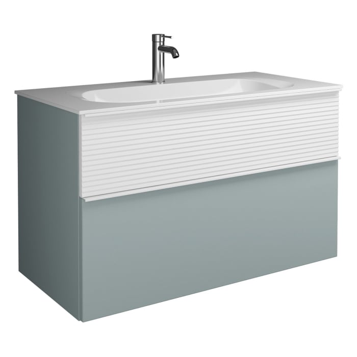 burgbad Fiumo Mineralguss-Waschtisch mit Unterschrank 102 cm, mit Griff G0223, oben mit Plissée-Struktur