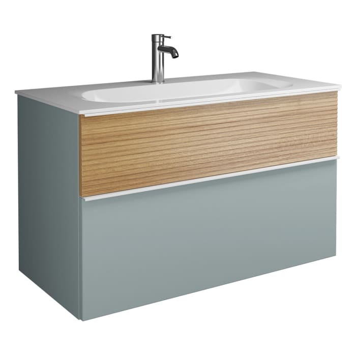 burgbad Fiumo Mineralguss-Waschtisch mit Unterschrank 102 cm, mit Griff G0223, oben mit Plissée-Struktur