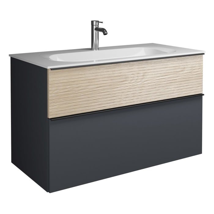 burgbad Fiumo Mineralguss-Waschtisch mit Unterschrank 102 cm, mit Griff G0200, oben mit Plissée-Struktur