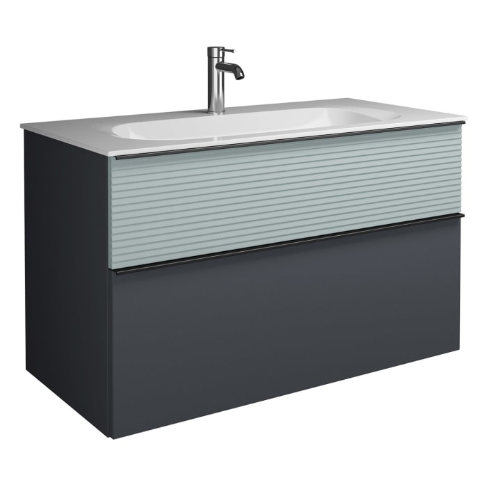 burgbad Fiumo Mineralguss-Waschtisch mit Unterschrank 102 cm, mit Griff G0200, oben mit Plissée-Struktur