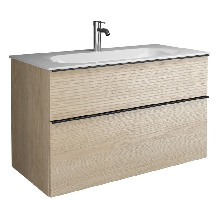 burgbad Fiumo Mineralguss-Waschtisch mit Unterschrank 102 cm, mit Griff G0200, oben mit Plissée-Struktur