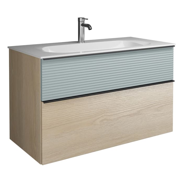 burgbad Fiumo Mineralguss-Waschtisch mit Unterschrank 102 cm, mit Griff G0200, oben mit Plissée-Struktur