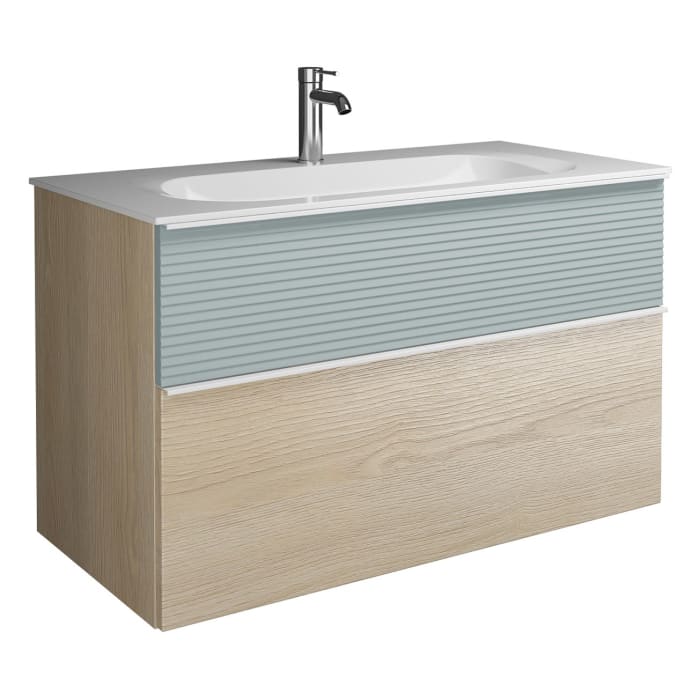 burgbad Fiumo Mineralguss-Waschtisch mit Unterschrank 102 cm, mit Griff G0223, oben mit Plissée-Struktur