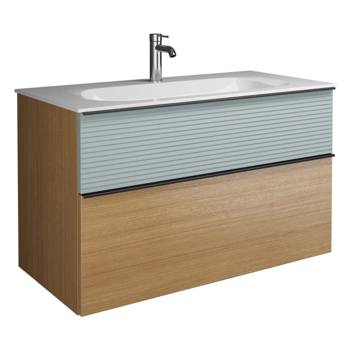 burgbad Fiumo Mineralguss-Waschtisch mit Unterschrank 102 cm, mit Griff G0200, oben mit Plissée-Struktur