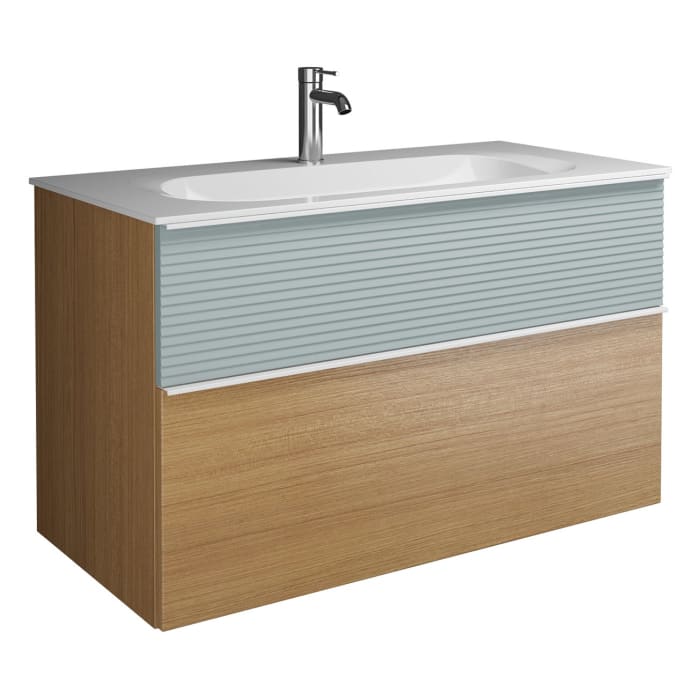 burgbad Fiumo Mineralguss-Waschtisch mit Unterschrank 102 cm, mit Griff G0223, oben mit Plissée-Struktur