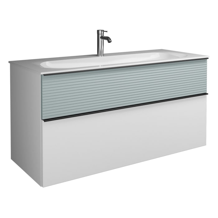 burgbad Fiumo Mineralguss-Waschtisch mit Unterschrank 122 cm, mit 1 Hahnloch, mit Griff G0200, oben mit Plissée-Struktur