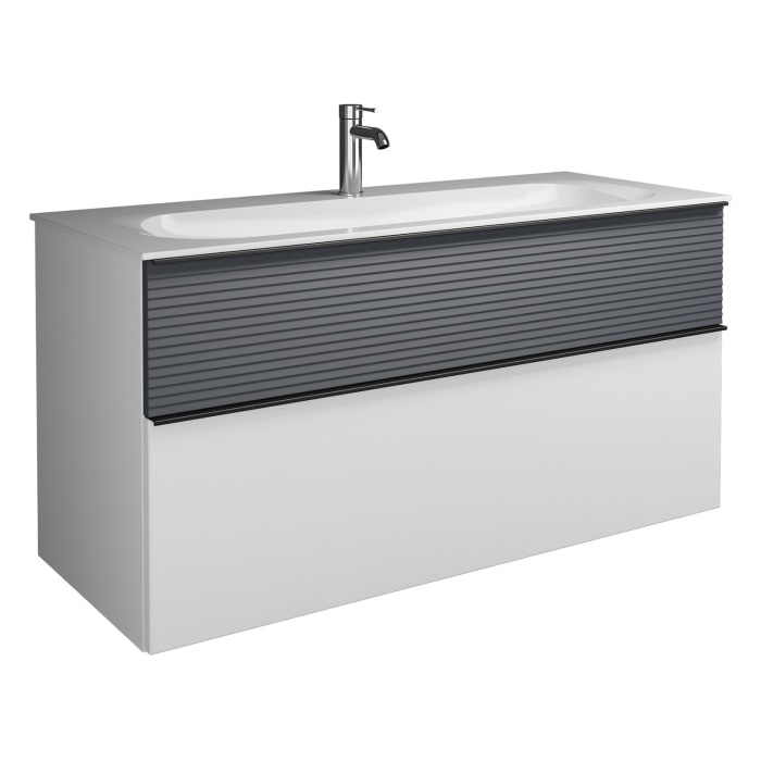 burgbad Fiumo Mineralguss-Waschtisch mit Unterschrank 122 cm, mit 1 Hahnloch, mit Griff G0200, oben mit Plissée-Struktur