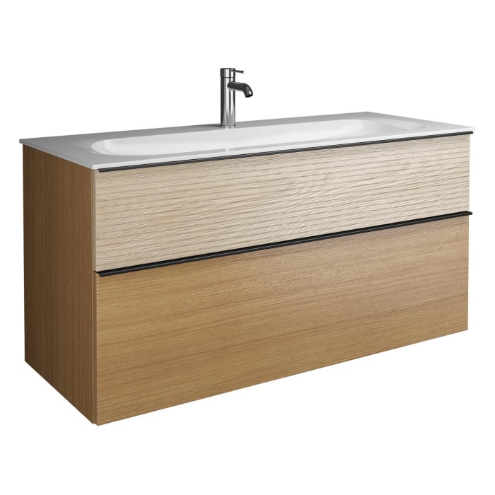 burgbad Fiumo Mineralguss-Waschtisch mit Unterschrank 122 cm, mit 1 Hahnloch, mit Griff G0200, oben mit Plissée-Struktur