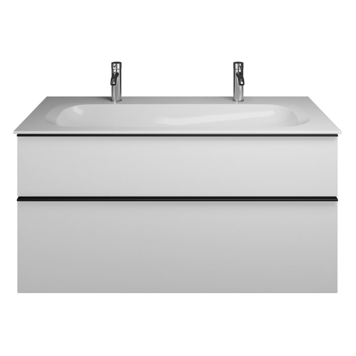 burgbad Fiumo Mineralguss-Waschtisch mit Unterschrank 122 cm, mit 2 Hahnlöcher, mit Griff G0200