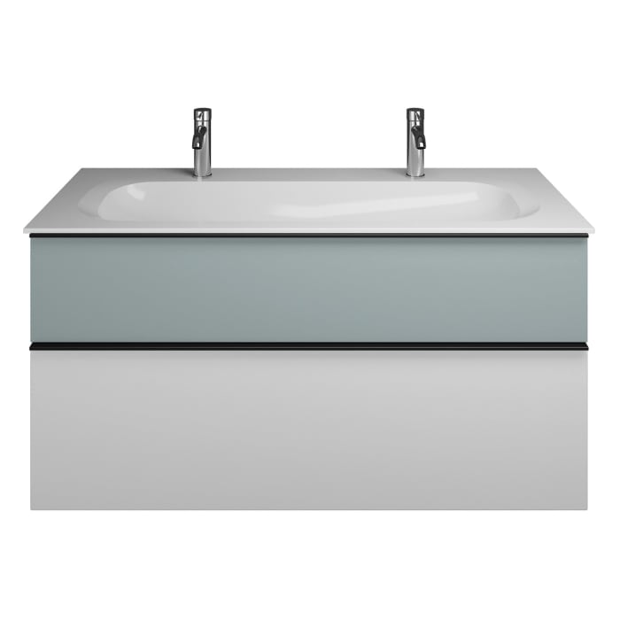 burgbad Fiumo Mineralguss-Waschtisch mit Unterschrank 122 cm, mit 2 Hahnlöcher, mit Griff G0200