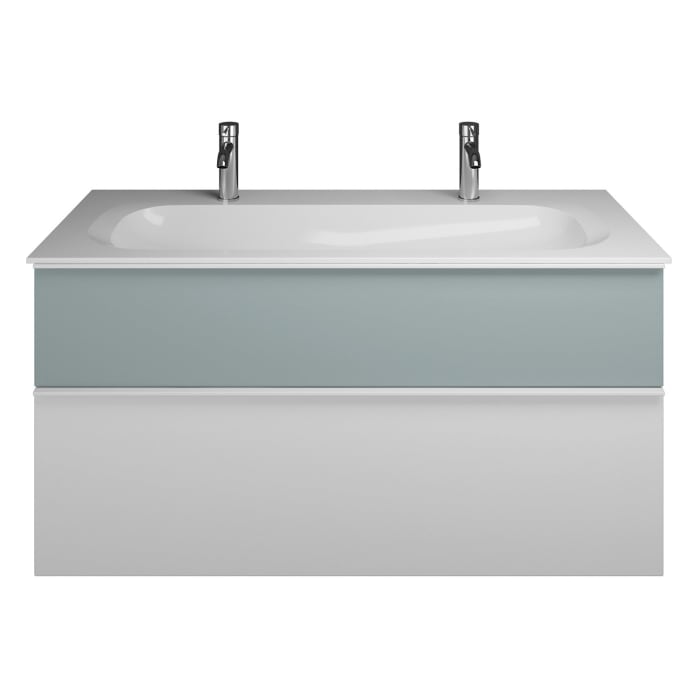 burgbad Fiumo Mineralguss-Waschtisch mit Unterschrank 122 cm, mit 2 Hahnlöcher, mit Griff G0223