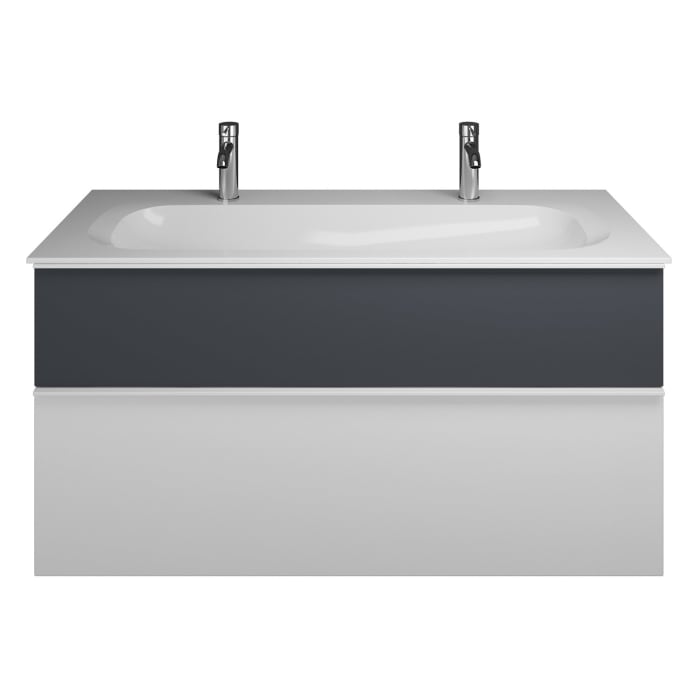 burgbad Fiumo Mineralguss-Waschtisch mit Unterschrank 122 cm, mit 2 Hahnlöcher, mit Griff G0223