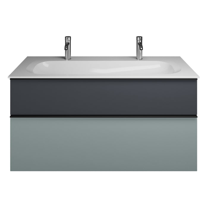 burgbad Fiumo Mineralguss-Waschtisch mit Unterschrank 122 cm, mit 2 Hahnlöcher, mit Griff G0200