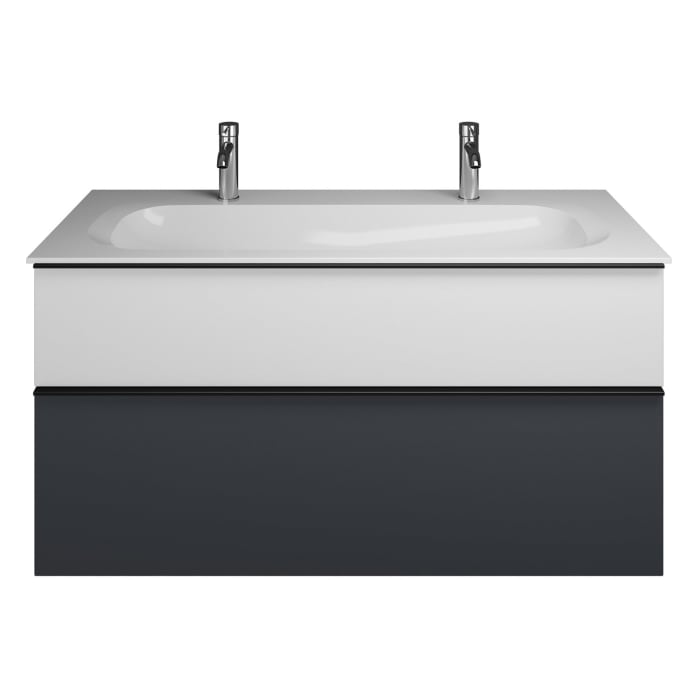 burgbad Fiumo Mineralguss-Waschtisch mit Unterschrank 122 cm, mit 2 Hahnlöcher, mit Griff G0200