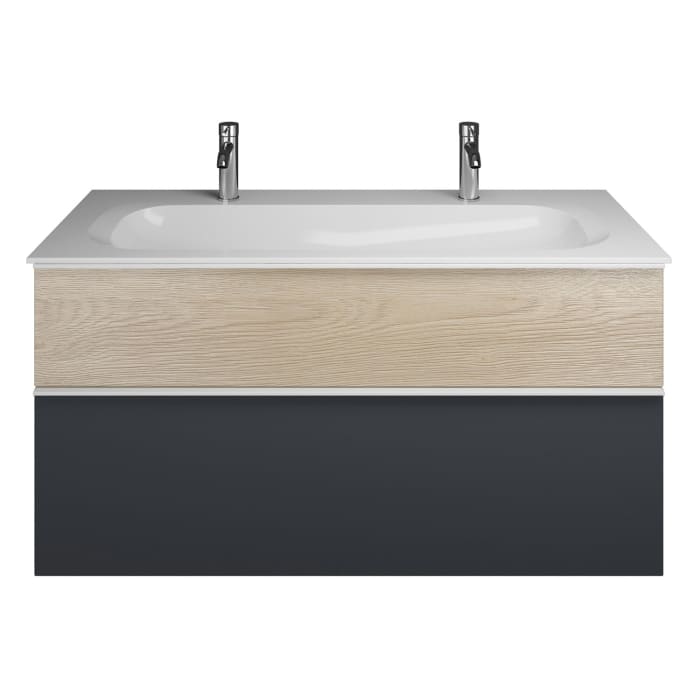 burgbad Fiumo Mineralguss-Waschtisch mit Unterschrank 122 cm, mit 2 Hahnlöcher, mit Griff G0223