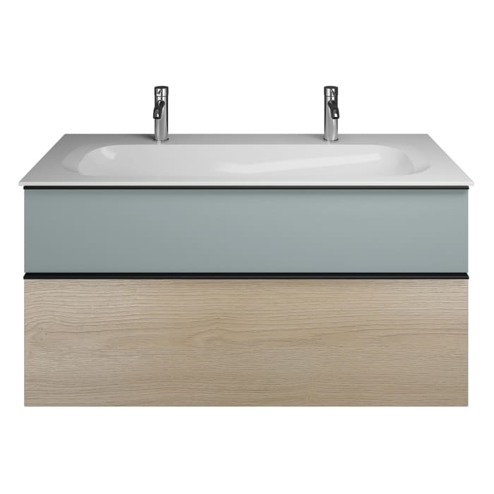 burgbad Fiumo Mineralguss-Waschtisch mit Unterschrank 122 cm, mit 2 Hahnlöcher, mit Griff G0200