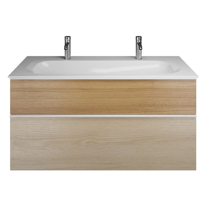 burgbad Fiumo Mineralguss-Waschtisch mit Unterschrank 122 cm, mit 2 Hahnlöcher, mit Griff G0223