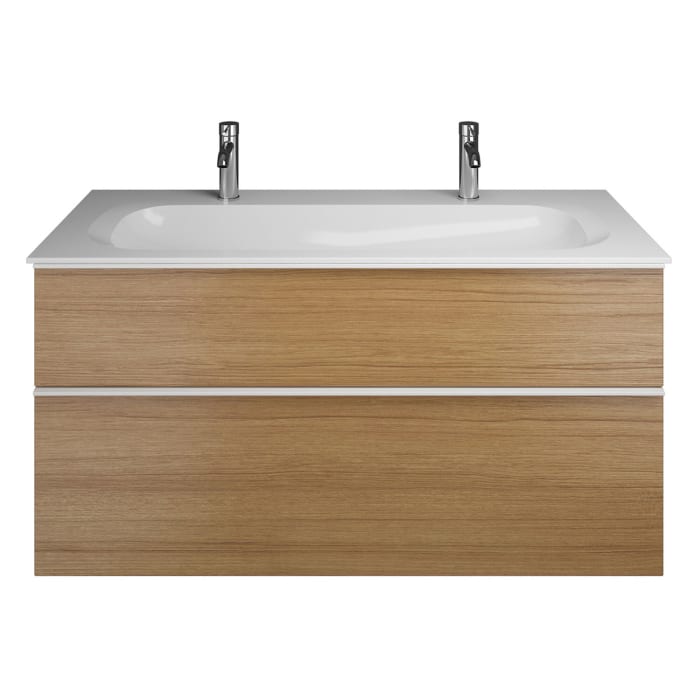 burgbad Fiumo Mineralguss-Waschtisch mit Unterschrank 122 cm, mit 2 Hahnlöcher, mit Griff G0223