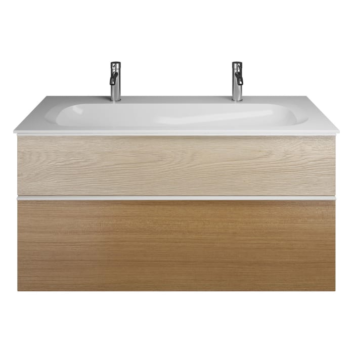 burgbad Fiumo Mineralguss-Waschtisch mit Unterschrank 122 cm, mit 2 Hahnlöcher, mit Griff G0223