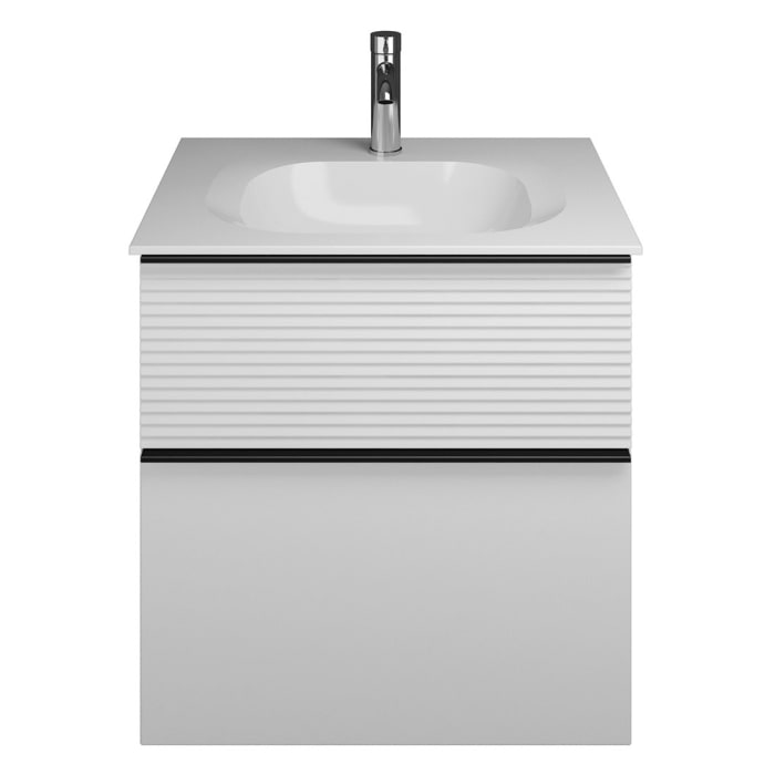 burgbad Fiumo Mineralguss-Waschtisch mit Unterschrank 62 cm, mit Griff G0200, oben mit Plissée-Struktur