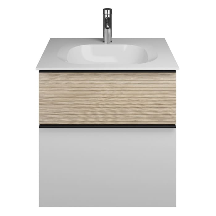 burgbad Fiumo Mineralguss-Waschtisch mit Unterschrank 62 cm, mit Griff G0200, oben mit Plissée-Struktur