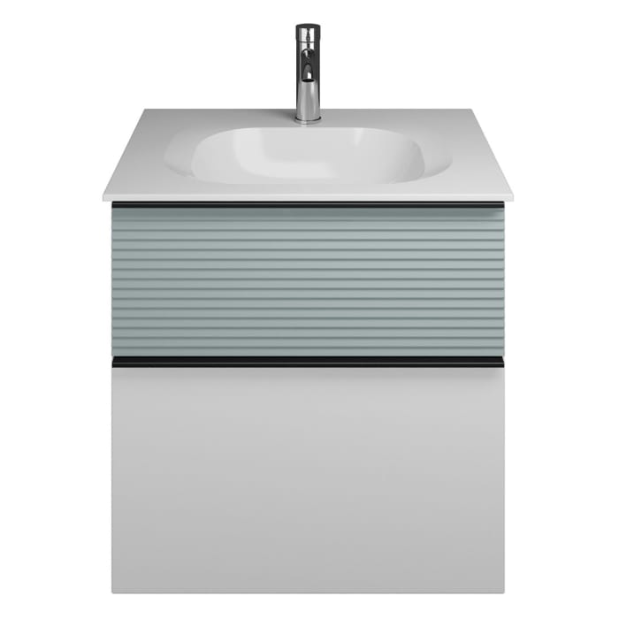 burgbad Fiumo Mineralguss-Waschtisch mit Unterschrank 62 cm, mit Griff G0200, oben mit Plissée-Struktur