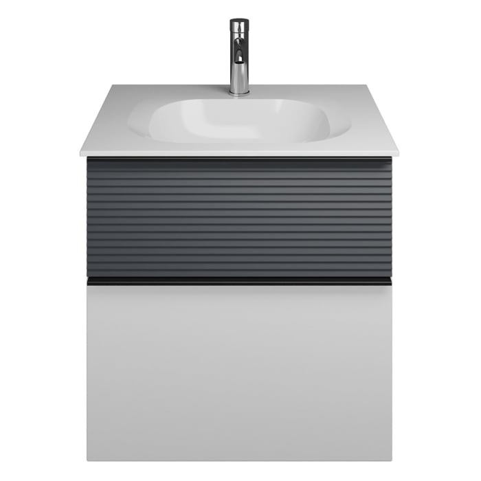 burgbad Fiumo Mineralguss-Waschtisch mit Unterschrank 62 cm, mit Griff G0200, oben mit Plissée-Struktur