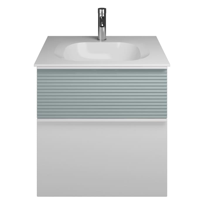 burgbad Fiumo Mineralguss-Waschtisch mit Unterschrank 62 cm, mit Griff G0223, oben mit Plissée-Struktur