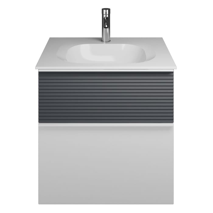 burgbad Fiumo Mineralguss-Waschtisch mit Unterschrank 62 cm, mit Griff G0223, oben mit Plissée-Struktur