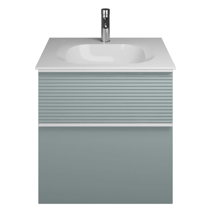 burgbad Fiumo Mineralguss-Waschtisch mit Unterschrank 62 cm, mit Griff G0223, oben mit Plissée-Struktur