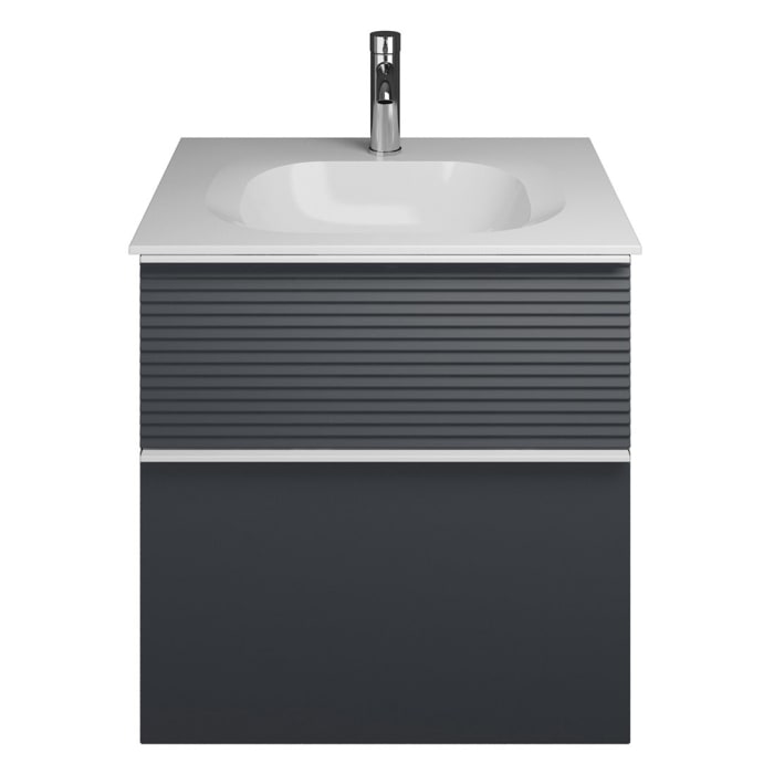 burgbad Fiumo Mineralguss-Waschtisch mit Unterschrank 62 cm, mit Griff G0223, oben mit Plissée-Struktur