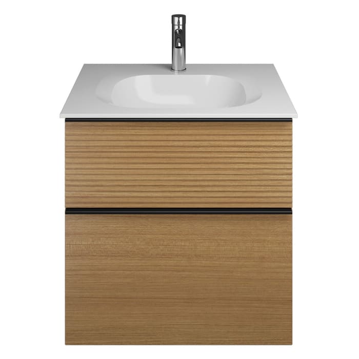 burgbad Fiumo Mineralguss-Waschtisch mit Unterschrank 62 cm, mit Griff G0200, oben mit Plissée-Struktur